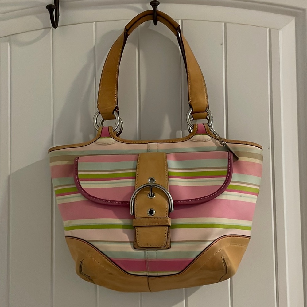 Pink striped Coach bag
